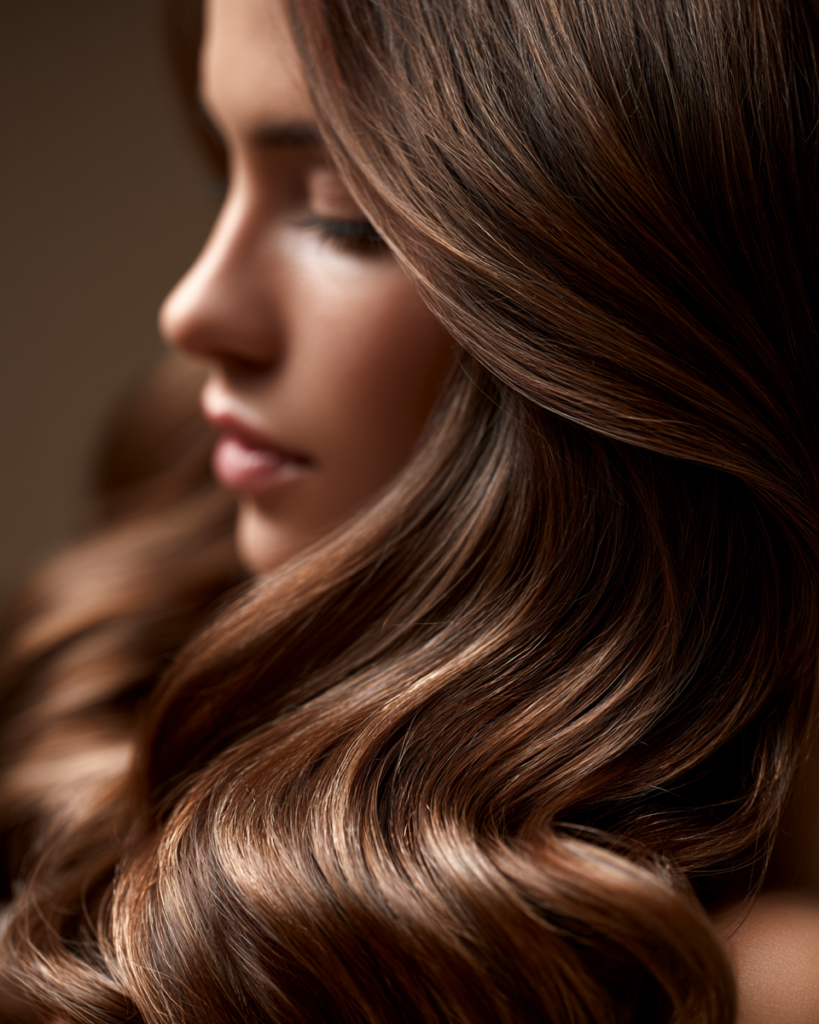 Comparaison de nuances caramel et beige sur cheveux bruns au salon Casa Mana.
