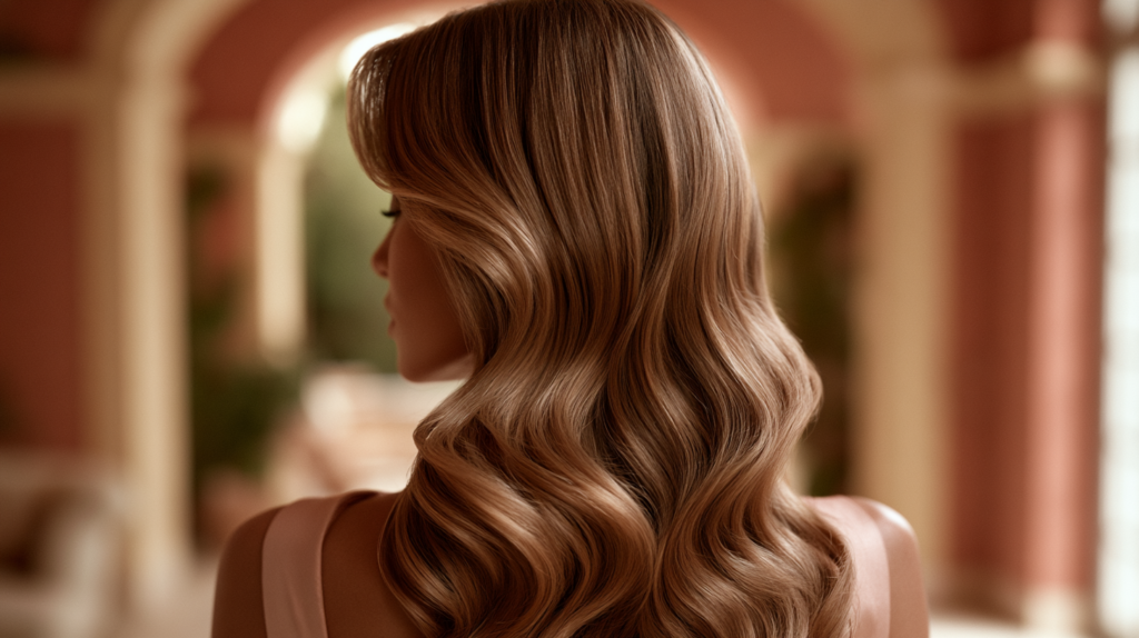 Cheveux avec balayage et patine beige lumineuse réalisés dans un salon de coiffure
