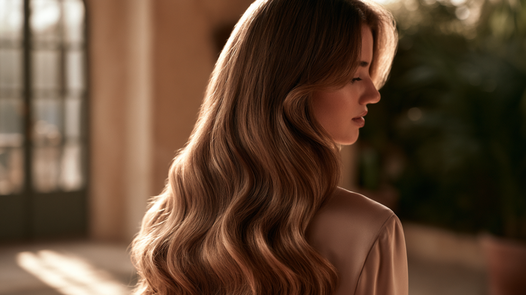 Cheveux avec balayage lumineux et bien entretenu dans un salon de coiffure.