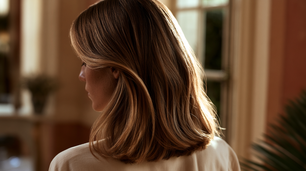 femme de dos avec une belle chevelure suite à un balayage