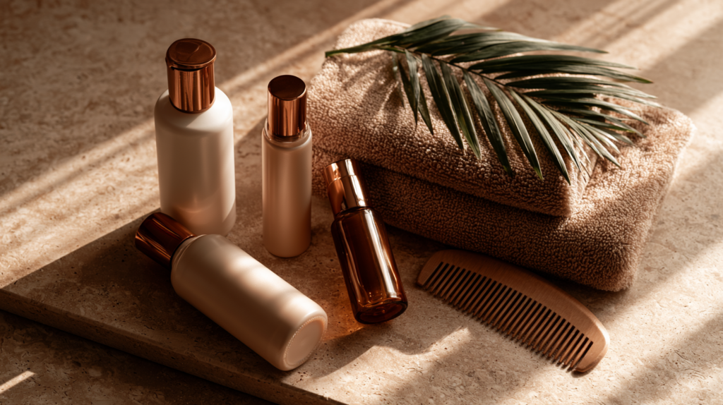 Produits de soin utilisés pour entretenir un balayage à la maison