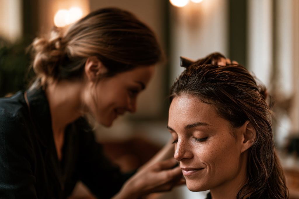 Échange entre une cliente et une coiffeuse avant une transformation capillaire.