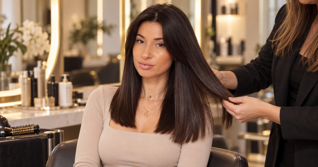 Combien de temps dure un lissage brésilien ? nastasia en train de montrer son lissage brésilien